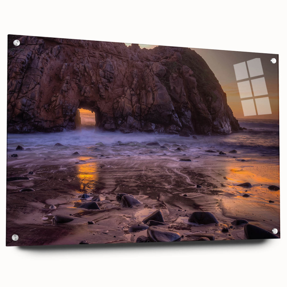 Acrylic print of Big Sur California scenery in muted earth tones, suitable for bedroom or dining room decor.
