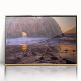 Large art print of Big Sur, California, in mid-century modernist style on gold-framed acrylic.