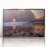 Mid-century modernist art depicting the Big Sur coastline in muted earth tones on a framed acrylic print.