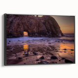 Black and white wall art featuring a vintage-style landscape of Big Sur on a framed canvas, suitable for bedroom decor.