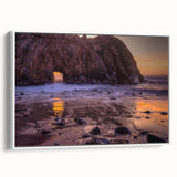 Vintage poster art of Big Sur, California in vibrant colors on a large framed canvas, suited for living room decor.