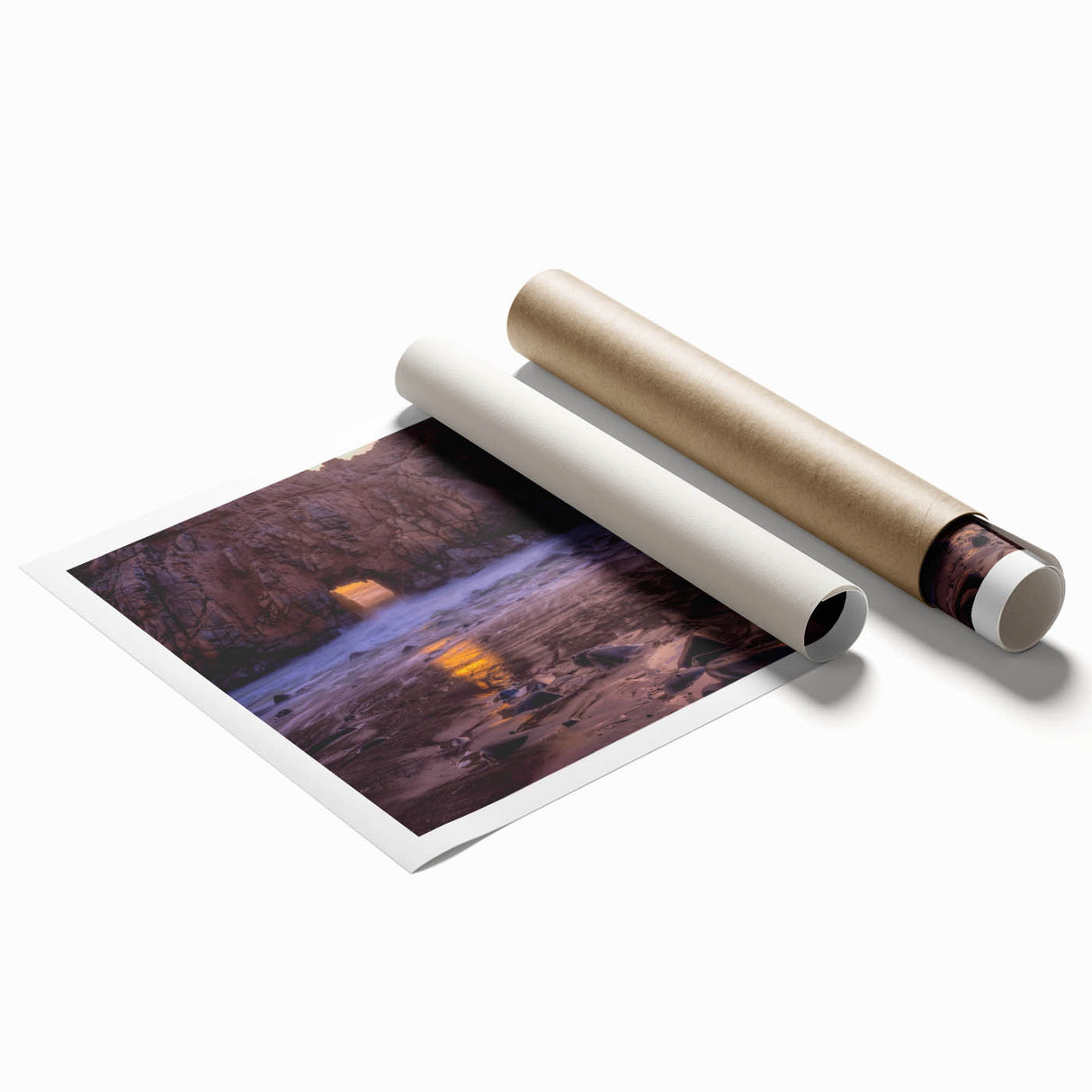 Extra large rolled print of Big Sur landscape with vibrant greens and blues, ideal for classy bathroom wall art.