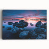 Black and white photo of Lake Tahoe on large stretched canvas, suitable for kitchen wall art.