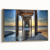 Framed canvas featuring a vintage-style landscape painting of San Diego in black and gold tones, ideal for bedroom wall art.