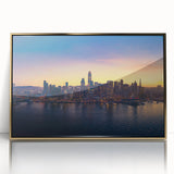Acrylic print of San Francisco skyline in gold and blue hues, ideal for modern art wall decor.