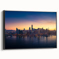Black and white vintage poster art of San Francisco landscape on framed canvas, ideal for bedroom decor.