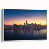 Vintage poster art of San Francisco skyline in vibrant colors on a large framed canvas, ideal for living room decor.