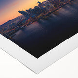 Art deco poster of San Francisco skyline in monochrome shades on rolled canvas, suitable for dining room decor.