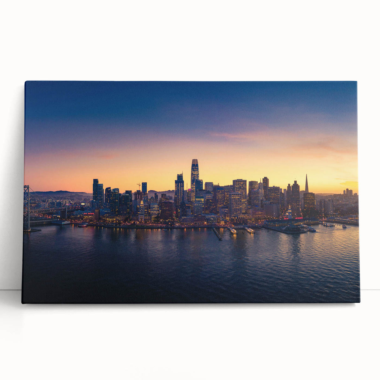 Black and white panoramic photo of San Francisco on stretched canvas, ideal for kitchen wall art.