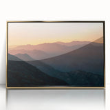 Mid-century modernist style large art print of Santa Barbara scenery, in gold acrylic frame, ideal for modern art wall decor.