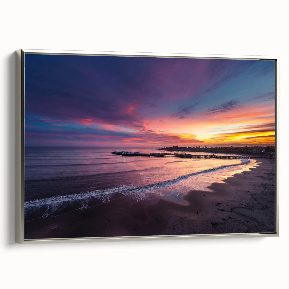 Landscape art painting of Santa Cruz with a vintage poster style on a framed canvas.