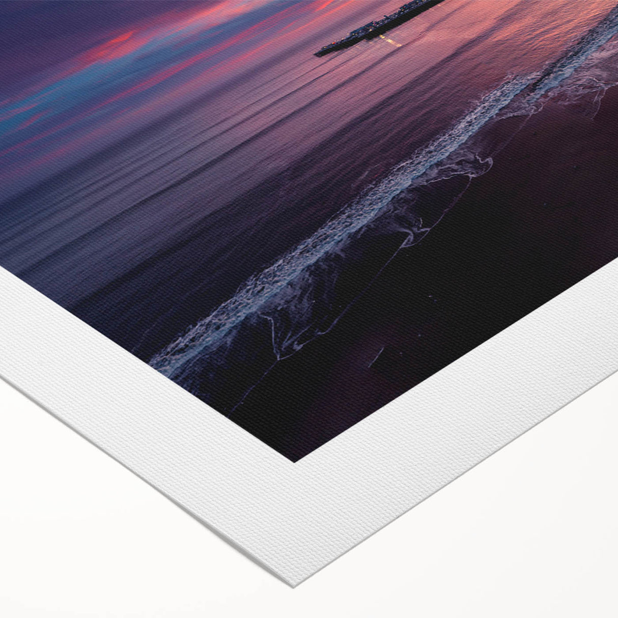Art deco poster of Santa Cruz with muted earth tones on rolled canvas, suitable for dining room wall.
