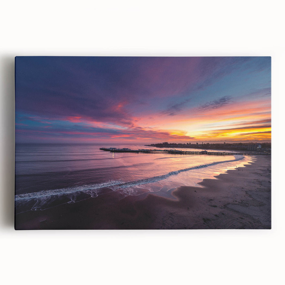 Black and white stretched canvas of Santa Cruz scenery, ideal for kitchen wall art.