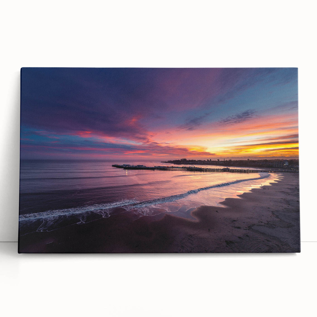 Black and white stretched canvas depicting Santa Cruz scenery, ideal for kitchen wall art or bedroom ambiance.