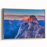 Framed canvas depicting Yosemite landscape in muted earth tones, ideal for living room or office decor.