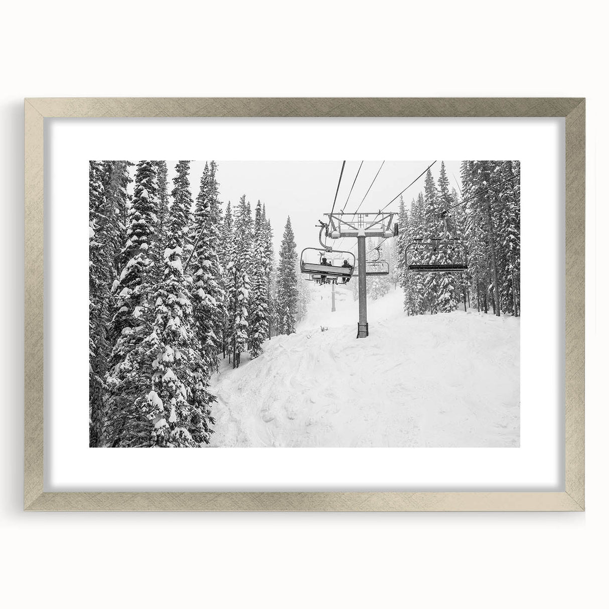 Textured abstract art print of Vail, Colorado, in muted earth tones on framed silver mat, ideal for bedroom art.