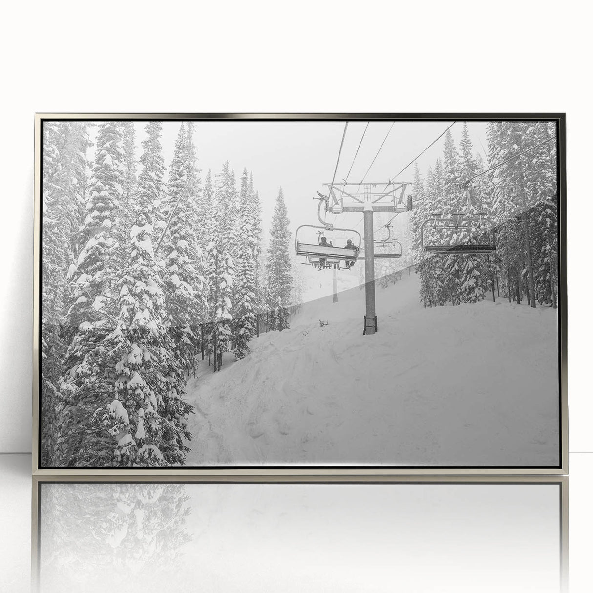 Mid-century modernist art depicting Vail, Colorado in muted earth tones on a framed acrylic print.