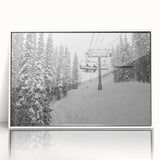 Acrylic print of Vail, Colorado scenery in muted winter colors, framed in white, suitable for modern nursery decor.