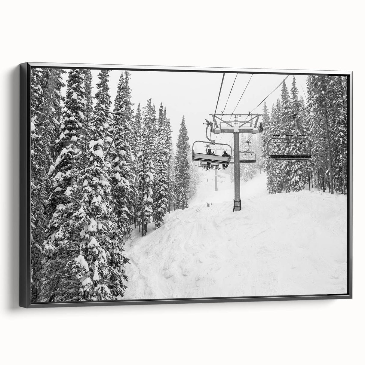 Black and white framed canvas of a vintage Vail, Colorado landscape, ideal for bedroom wall art.