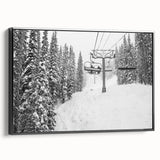 Black and white framed canvas of a vintage Vail, Colorado landscape, ideal for bedroom wall art.