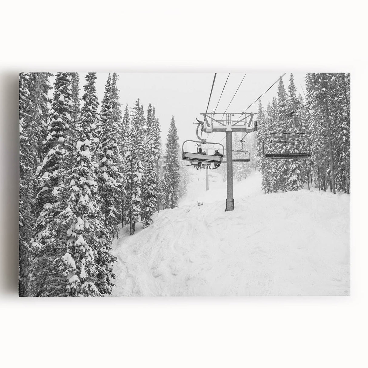 Black and white stretched canvas of Vail, Colorado scenery, ideal for kitchen wall art.