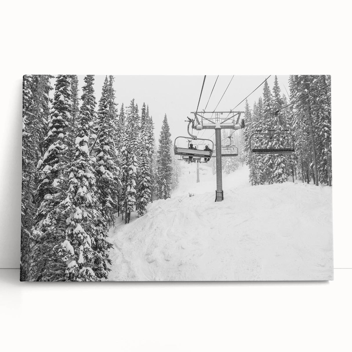 Black and white panoramic photo of Vail, Colorado on stretched canvas, ideal for kitchen wall art.