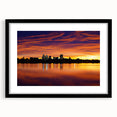Abstract art print of Denver skyline in colorful textured style on a large black-framed canvas, ideal for living room decor.