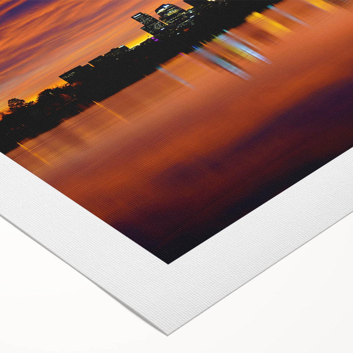 Art deco poster of Denver skyline in muted blue and gray tones, printed on rolled canvas, suitable for dining room decor.