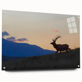 Acrylic print of the Rocky Mountains in muted earth tones, suitable for bedroom or dining room decor.