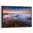 Black and white framed canvas featuring a vintage-style Connecticut landscape, ideal for bedroom decor.