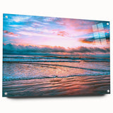 Large abstract wall art of Daytona scenery on acrylic glass, featuring blue and white tones.