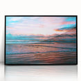 Large abstract wall art depicting Daytona scenery in muted blue and gray tones, framed in black acrylic.