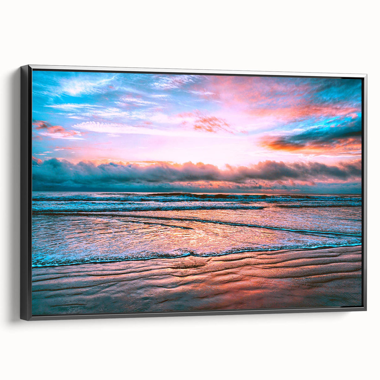 Black and white framed canvas of Daytona landscape, featuring vintage poster art style, ideal for bedroom wall decor.