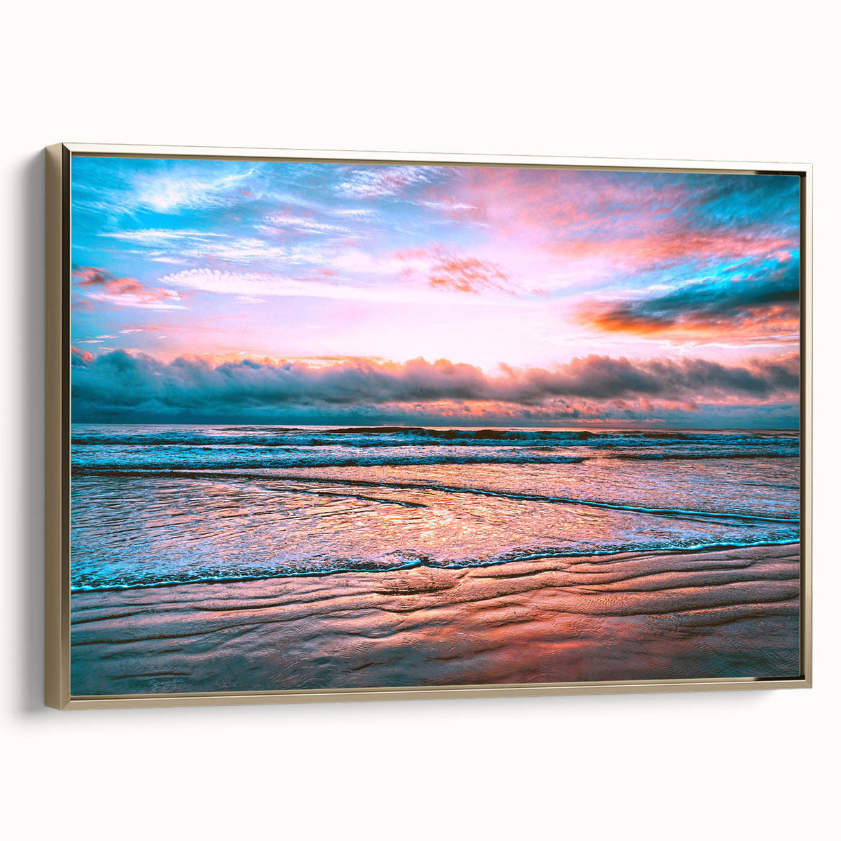 Framed canvas featuring a vintage-style Daytona landscape in muted gold and black tones, ideal for bedroom wall art.