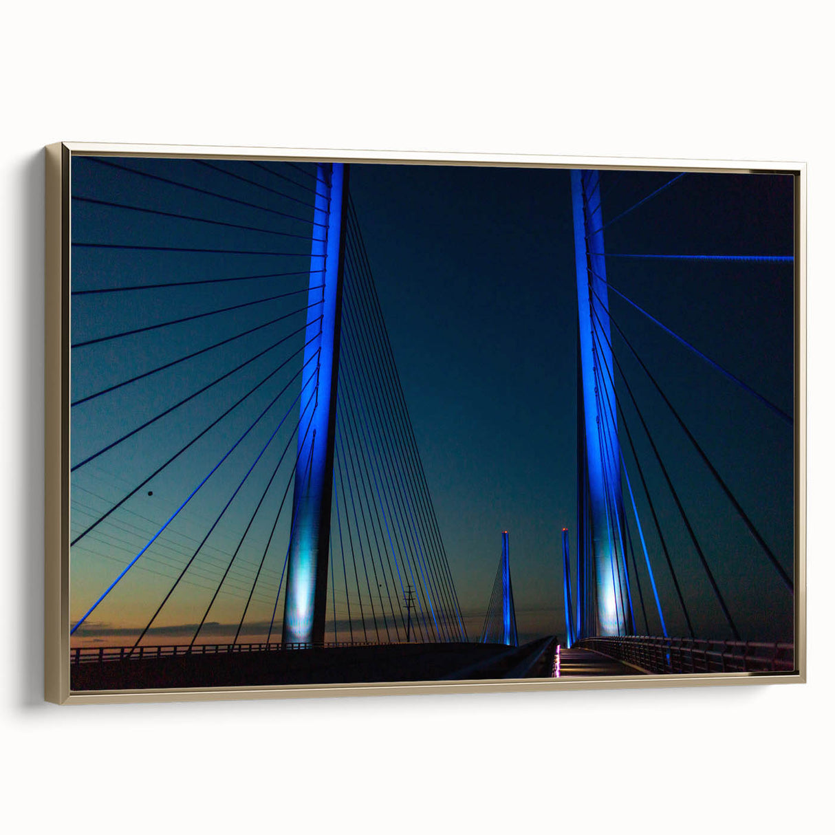 Framed canvas featuring a vintage-style Delaware landscape in muted gold and black tones, ideal for bedroom wall decor.