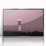 Mid-century modernist art depicting Savannah, Georgia in muted earth tones on a silver-framed acrylic print.