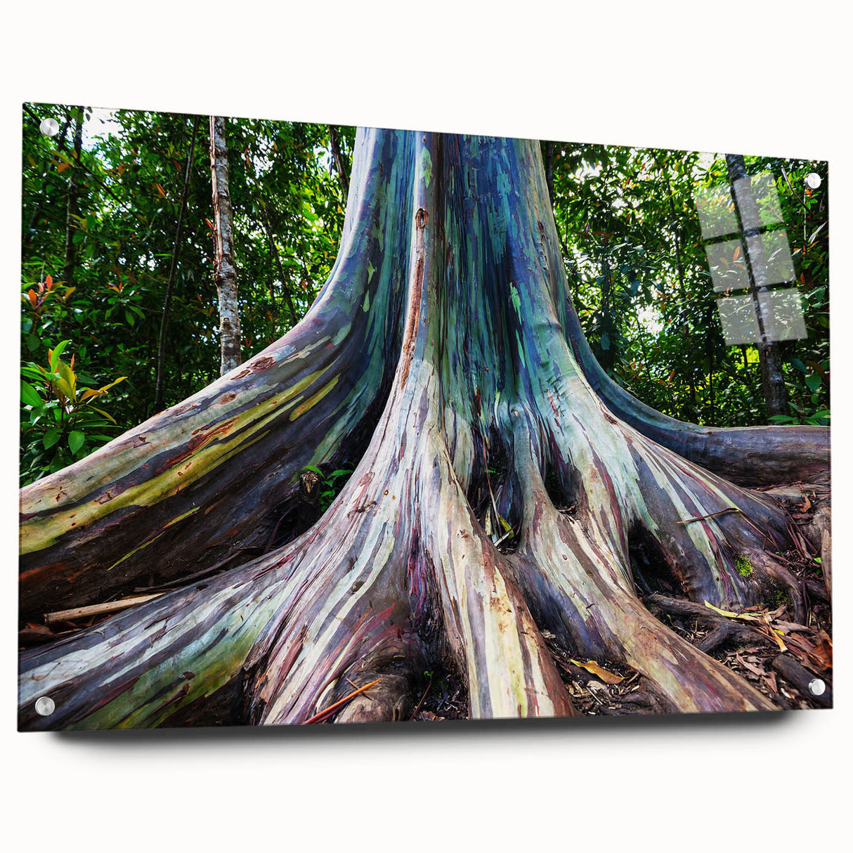 Acrylic print of a large abstract depiction of Maui scenery, featuring blue and green tones.