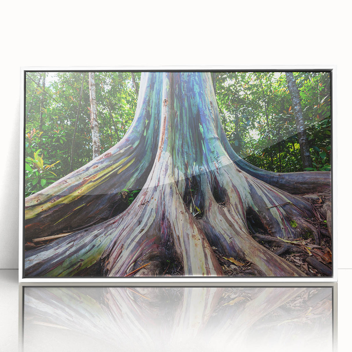 Art deco poster of a Maui, Hawaii scenery in muted pastel shades on a framed acrylic.