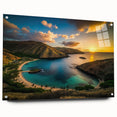 Acrylic print of a detailed Hawaiian Oahu landscape in muted green and blue tones, ideal for dining room decor.