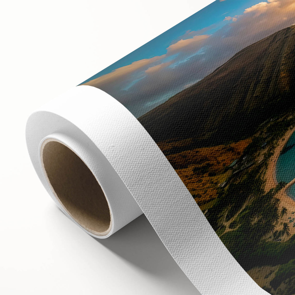 Art deco poster of Oahu, Hawaii landscape in muted greens and blues on rolled canvas, ideal for nursery wall art.