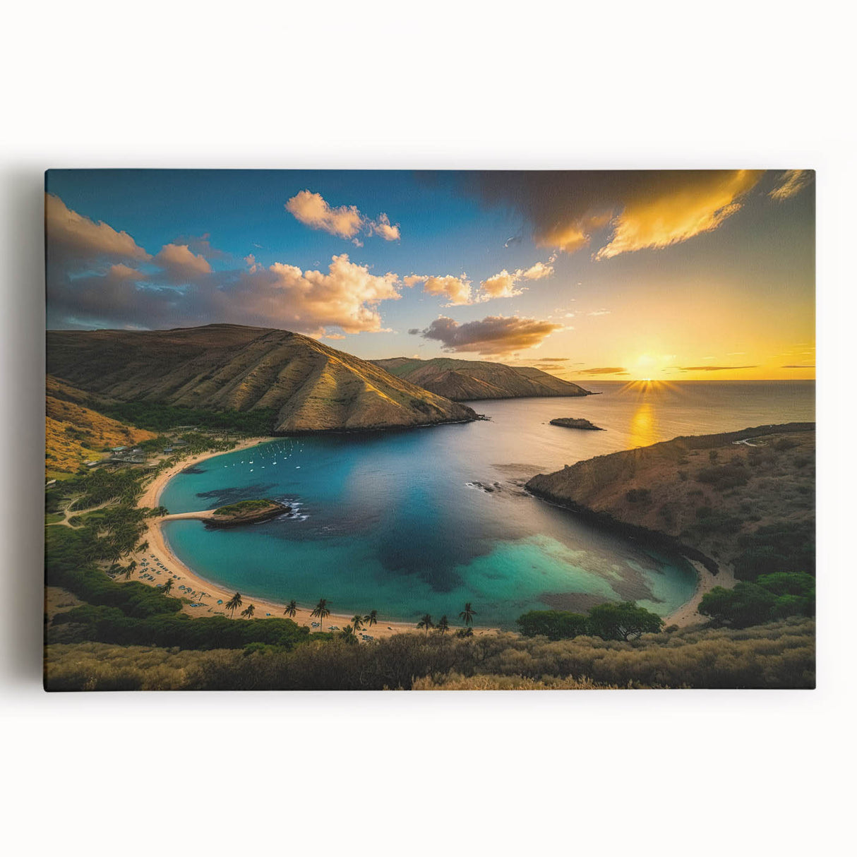 Black and white photograph of Oahu, Hawaii landscape on stretched canvas, suitable for kitchen wall art.