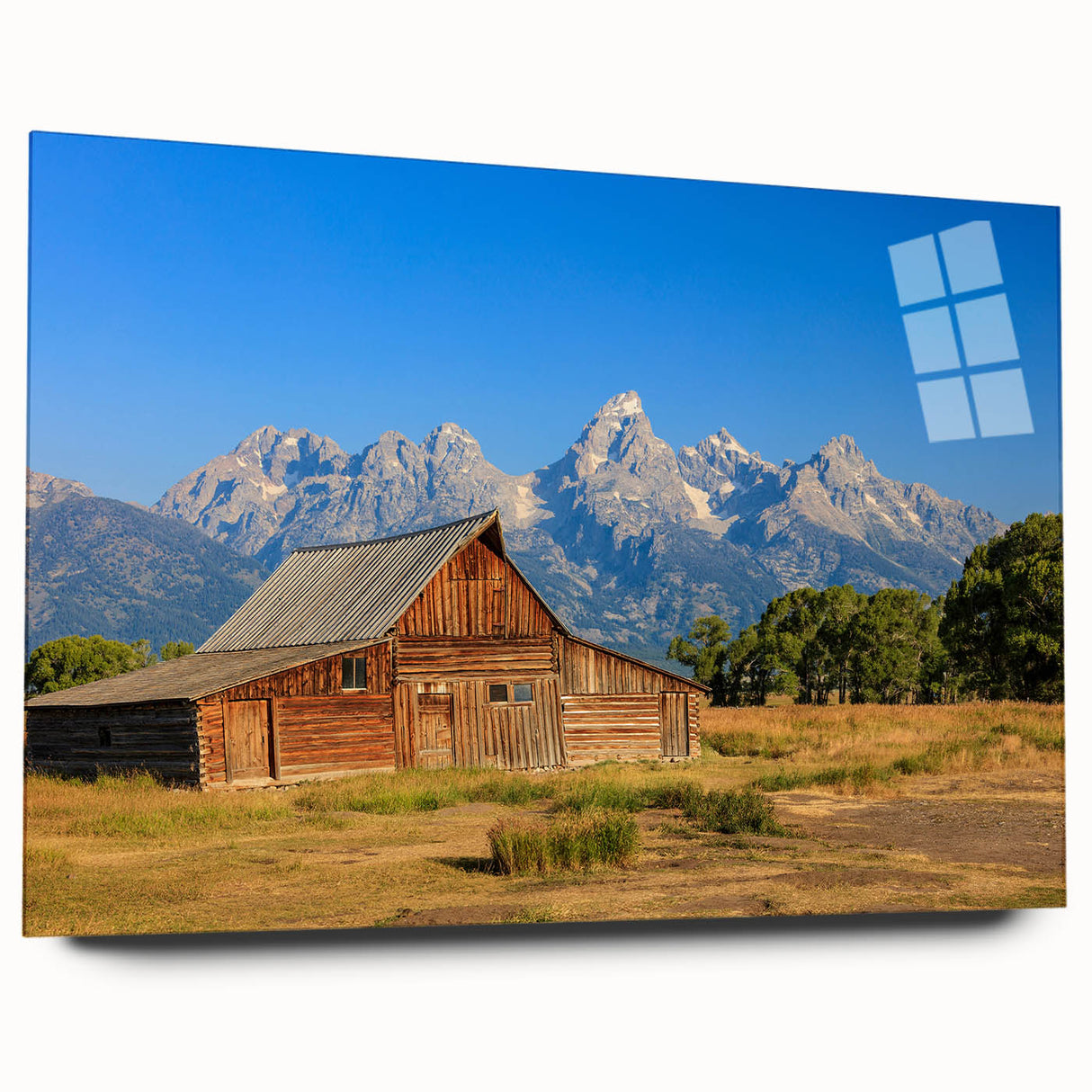 Large abstract wall art of Idaho scenery in muted earth tones on acrylic glass, ideal for bedroom or dining room decor.