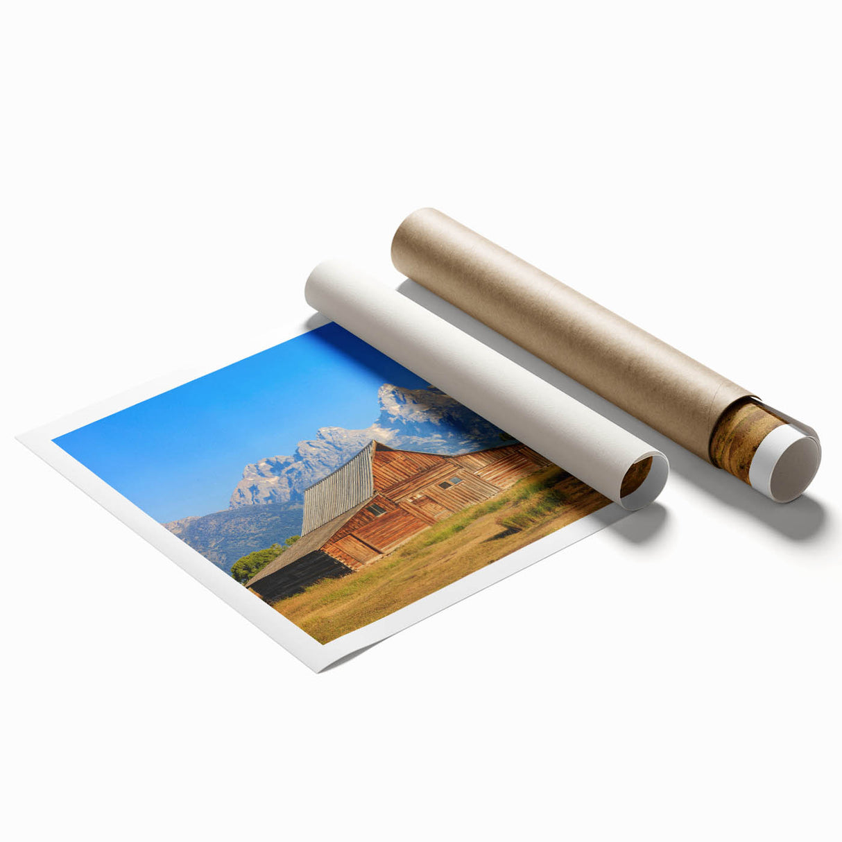 Extra large rolled print depicting a serene Idaho landscape with soft floral elements in muted earth tones.