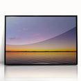 Large abstract wall art of Lake Michigan with muted blue and gray tones, framed in black acrylic.