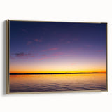 Framed canvas featuring a vintage-style landscape painting of Lake Michigan, with muted blue and black tones.