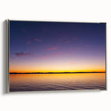 Framed canvas landscape art painting of Lake Michigan with muted blue and silver hues, ideal for office or living room decor.