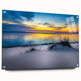 Large abstract depiction of Kansas scenery on acrylic glass, using a palette of earth tones.