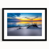 Extra large abstract art print of colorful, textured Kansas scenery on a black-framed canvas, ideal for living room decor.