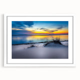 Abstract art print of a Kansas landscape in muted earth tones on a white framed canvas, suitable for dining room decor.