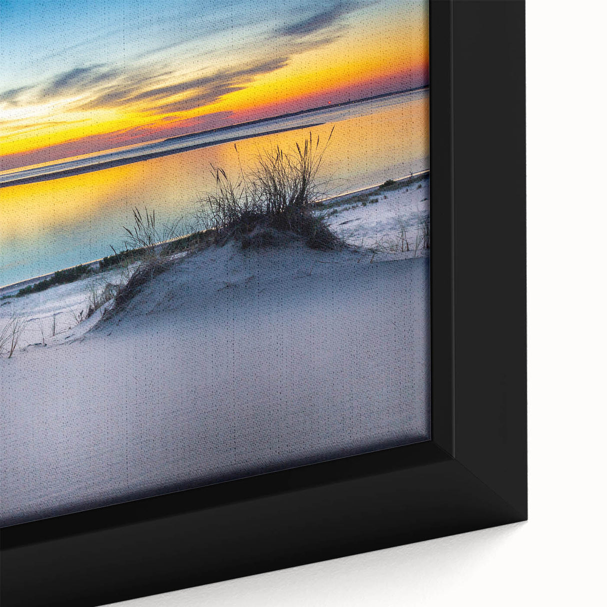 Extra large framed canvas featuring a textured depiction of a Kansas scenery in black with colorful art accents.